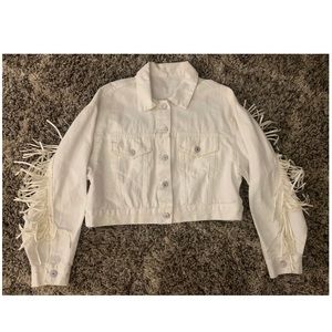 White Fringe Crop Denim Jacket - M - never worn